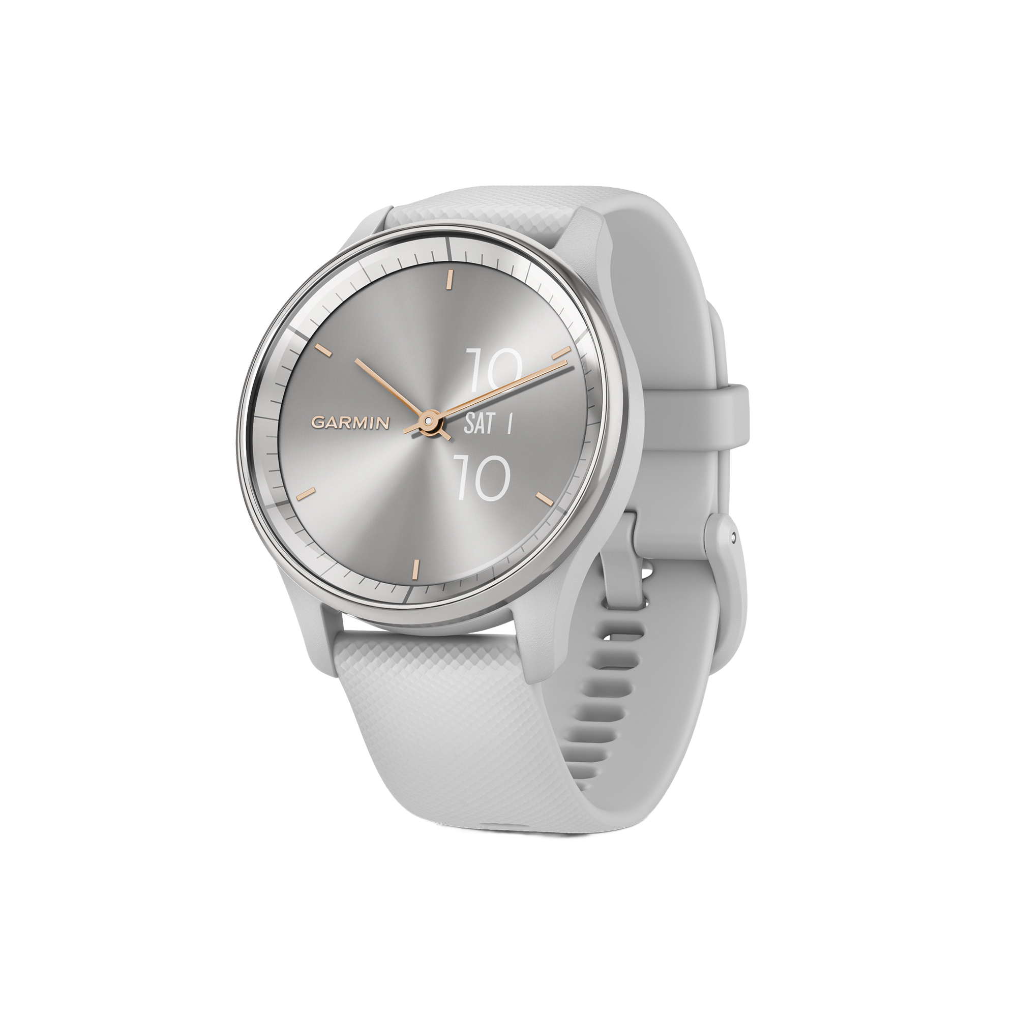 Garmin Vivomove Trend Hybrid Smartwatch — 40mm, Silver Stainless Steel Bezel, Mist Gray Case, Silicone Band, Model# 010-02665-03